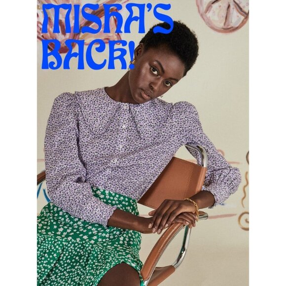 RIXO Misha purple microfloral ruffled statement collar blouse - Picture 2 of 6